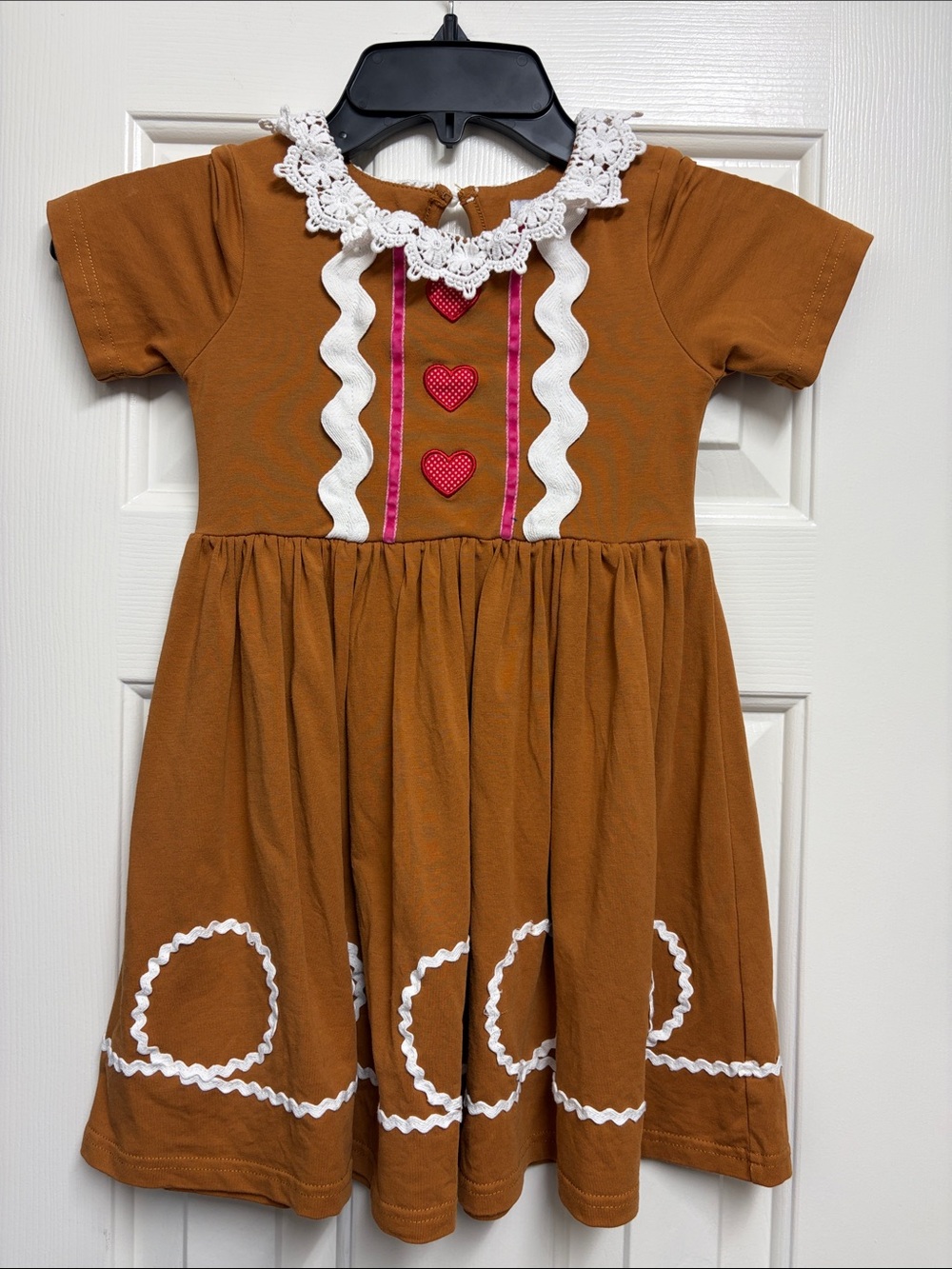Gingerbread Girl Holiday Dress - Brown with White Trim